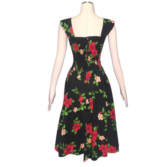 Royal Hawaiian Creations Cotton Black Hibiscus Sundress Retro VLV Pocket M - Picture 3 of 7